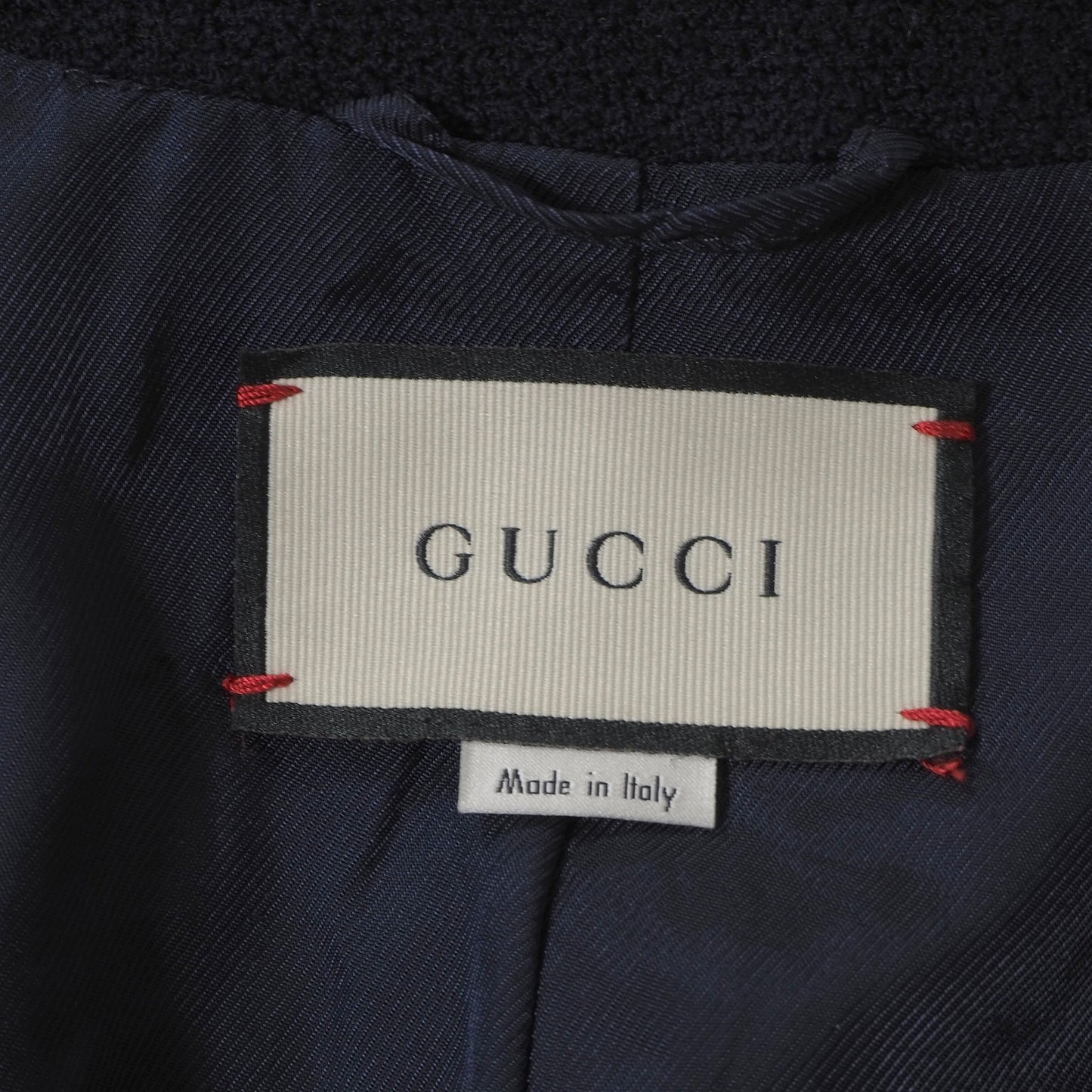 美品 グッチ GUCCI タイガーキャットボタン ジップアップ ノーカラー ジャケット 36 ネイビー レディース 正規品 6-YB030