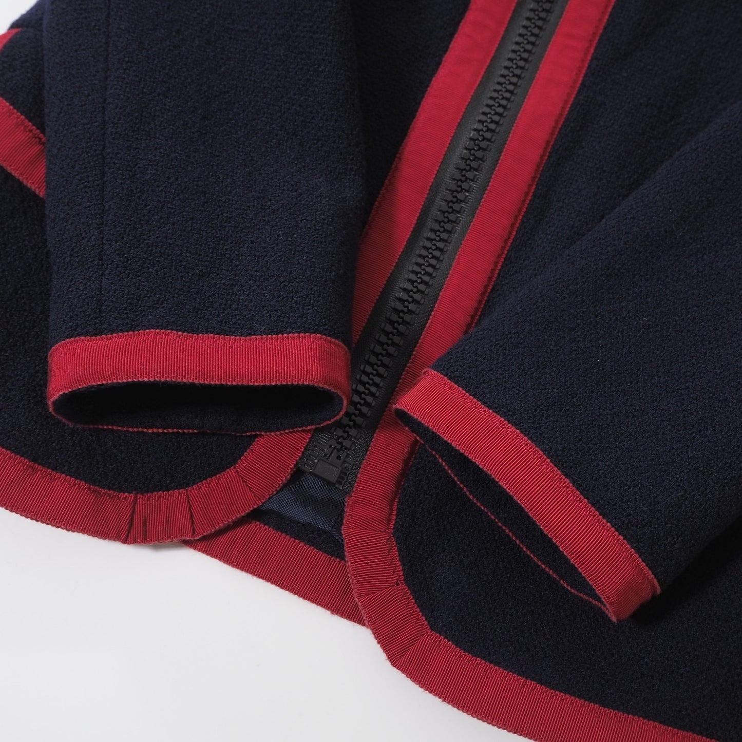 美品 グッチ GUCCI タイガーキャットボタン ジップアップ ノーカラー ジャケット 36 ネイビー レディース 正規品 6-YB030