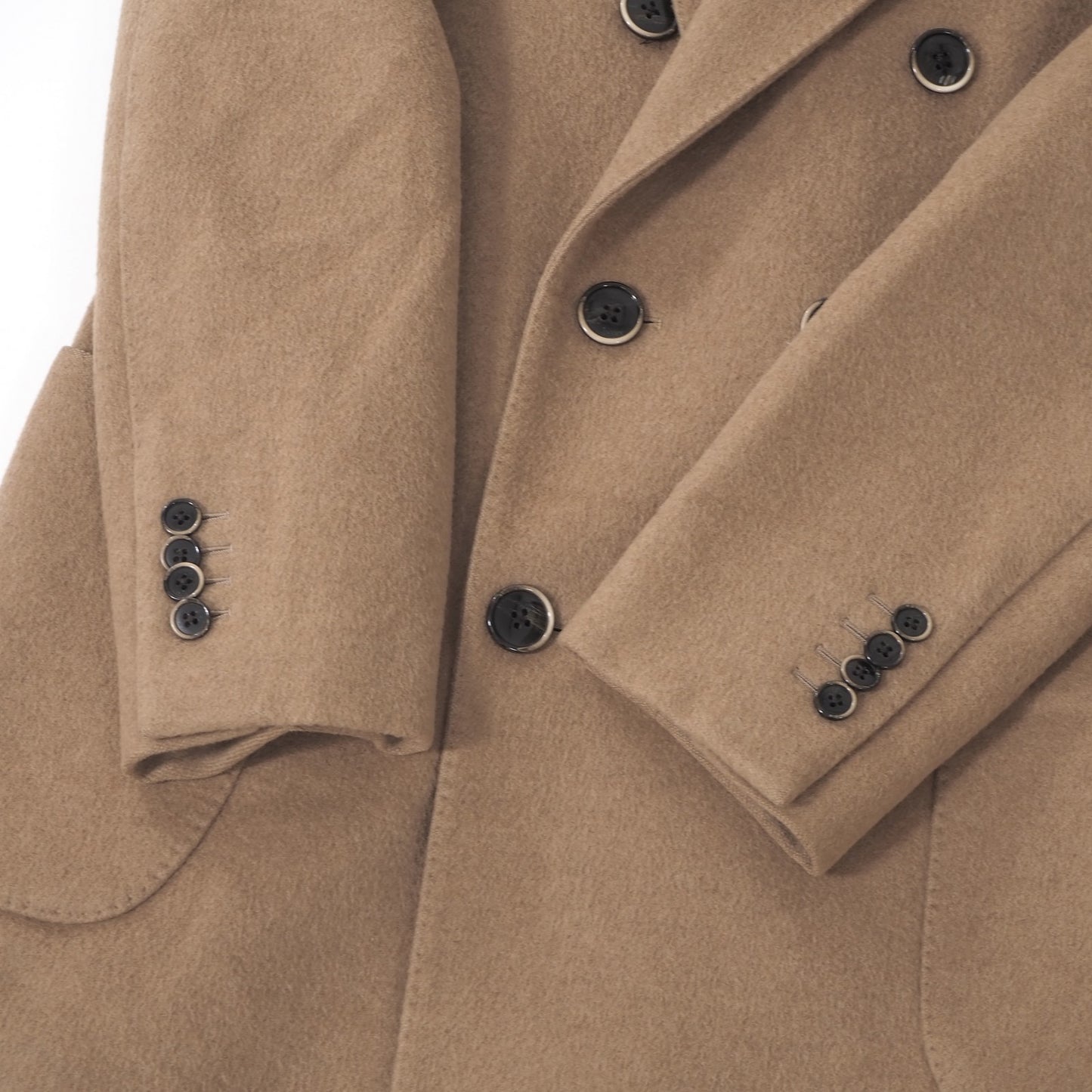 良品 ラルディーニ LARDINI イタリア製 ピュアキャメル ダブルブレスト チェスターコート 48 ベージュ ブートニエール付 メンズ 正規品 6-YB032