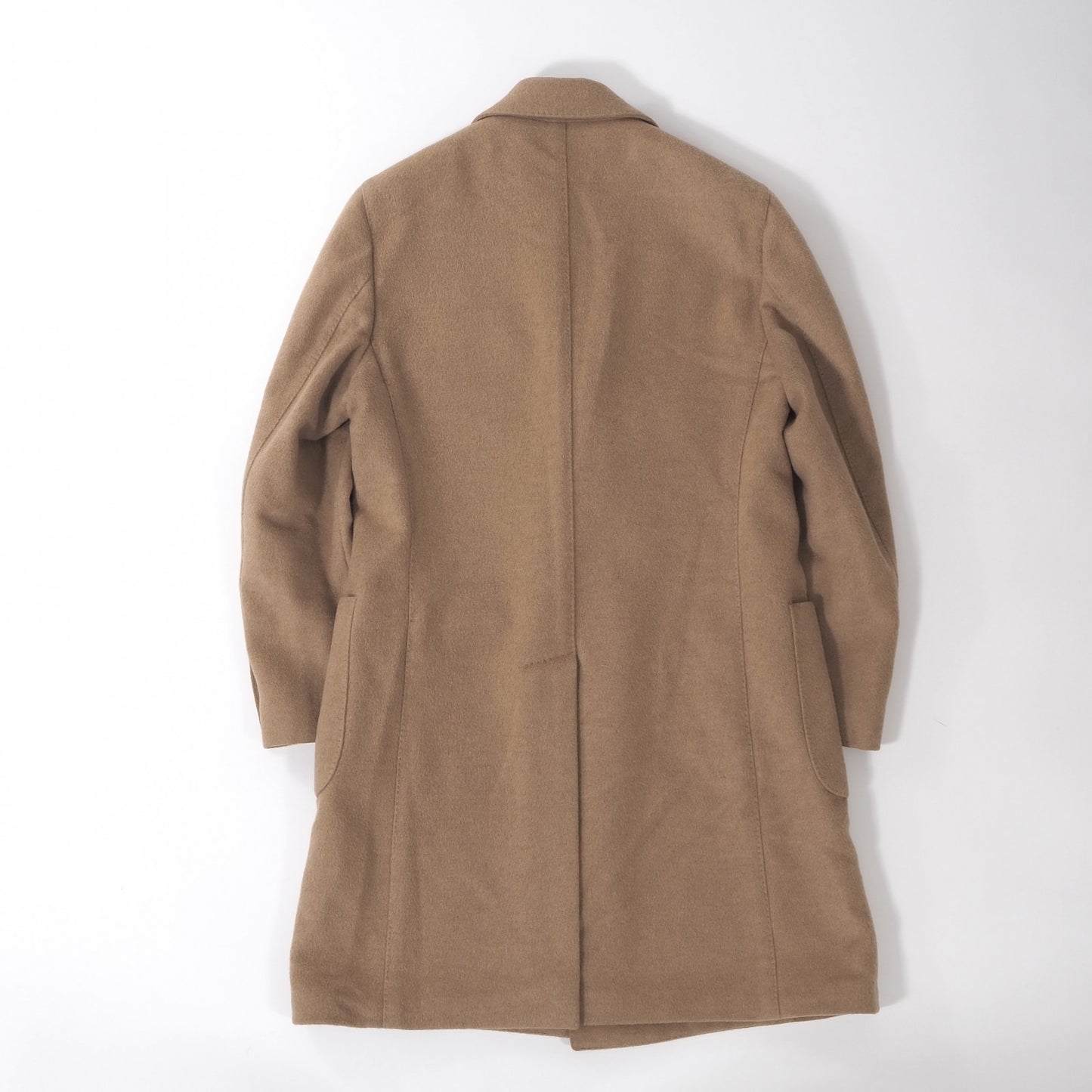 良品 ラルディーニ LARDINI イタリア製 ピュアキャメル ダブルブレスト チェスターコート 48 ベージュ ブートニエール付 メンズ 正規品 6-YB032