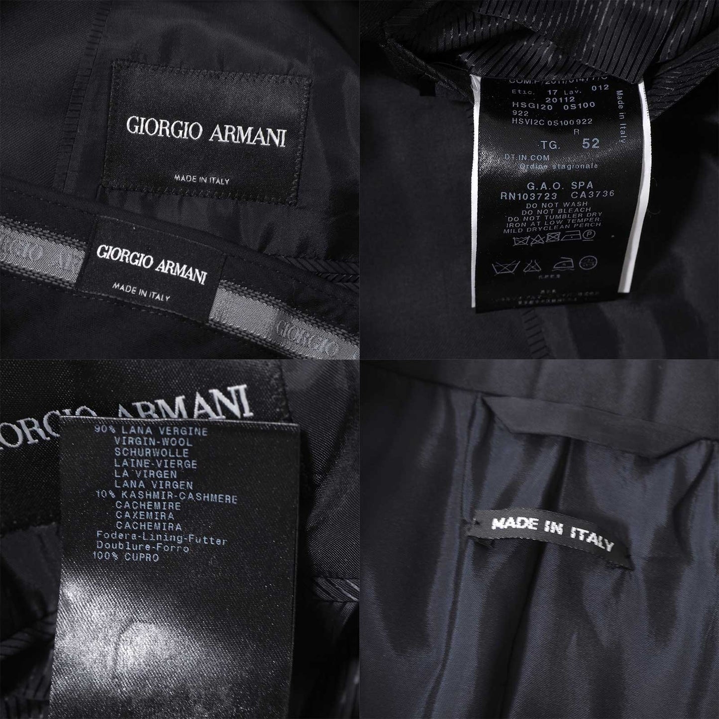 美品 ジョルジオアルマーニ GIORGIO ARMANI ヴァージンウール カシミヤ スーツ ジャケット パンツ 52 ダークネイビー メンズ 正規品 6-YB034