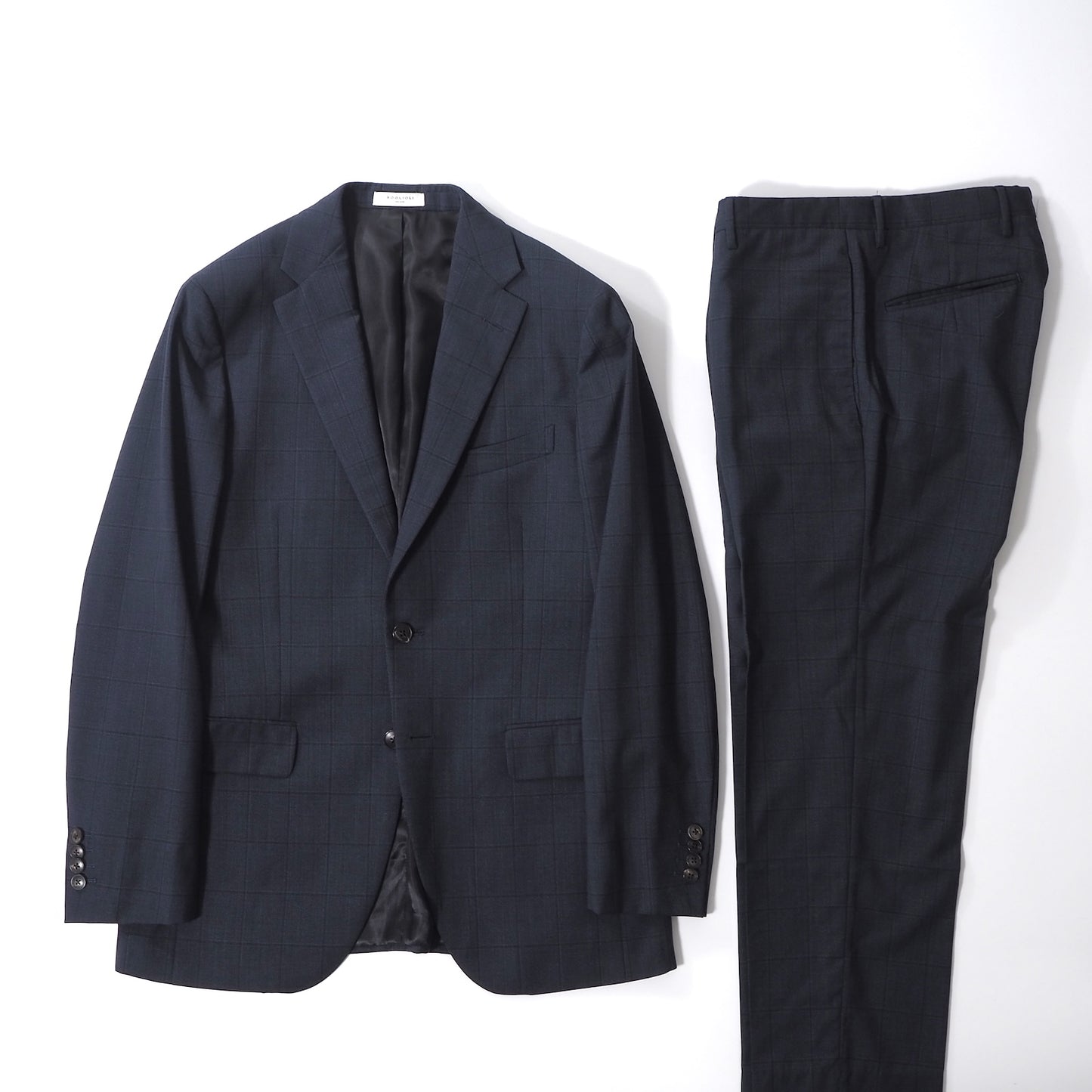 美品 ボリオリ BOGLIOLI 現行 イタリア製 ヴァージンウール アンコン スーツ ジャケット パンツ 46 ネイビー メンズ 正規品 6-YB035