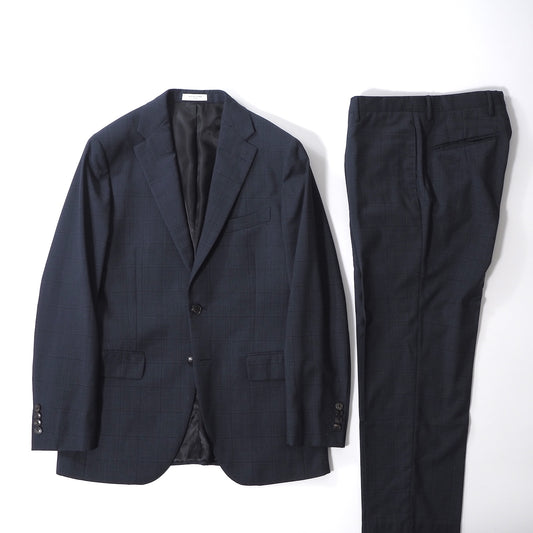 美品 ボリオリ BOGLIOLI 現行 イタリア製 ヴァージンウール アンコン スーツ ジャケット パンツ 46 ネイビー メンズ 正規品 6-YB035