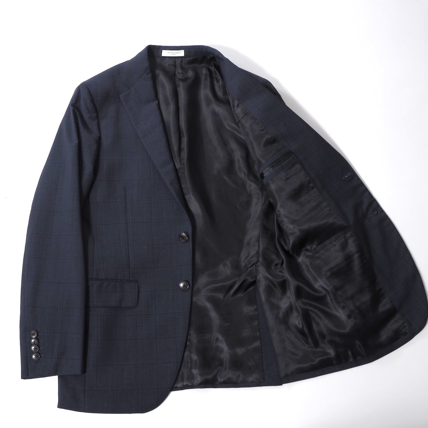 美品 ボリオリ BOGLIOLI 現行 イタリア製 ヴァージンウール アンコン スーツ ジャケット パンツ 46 ネイビー メンズ 正規品 6-YB035