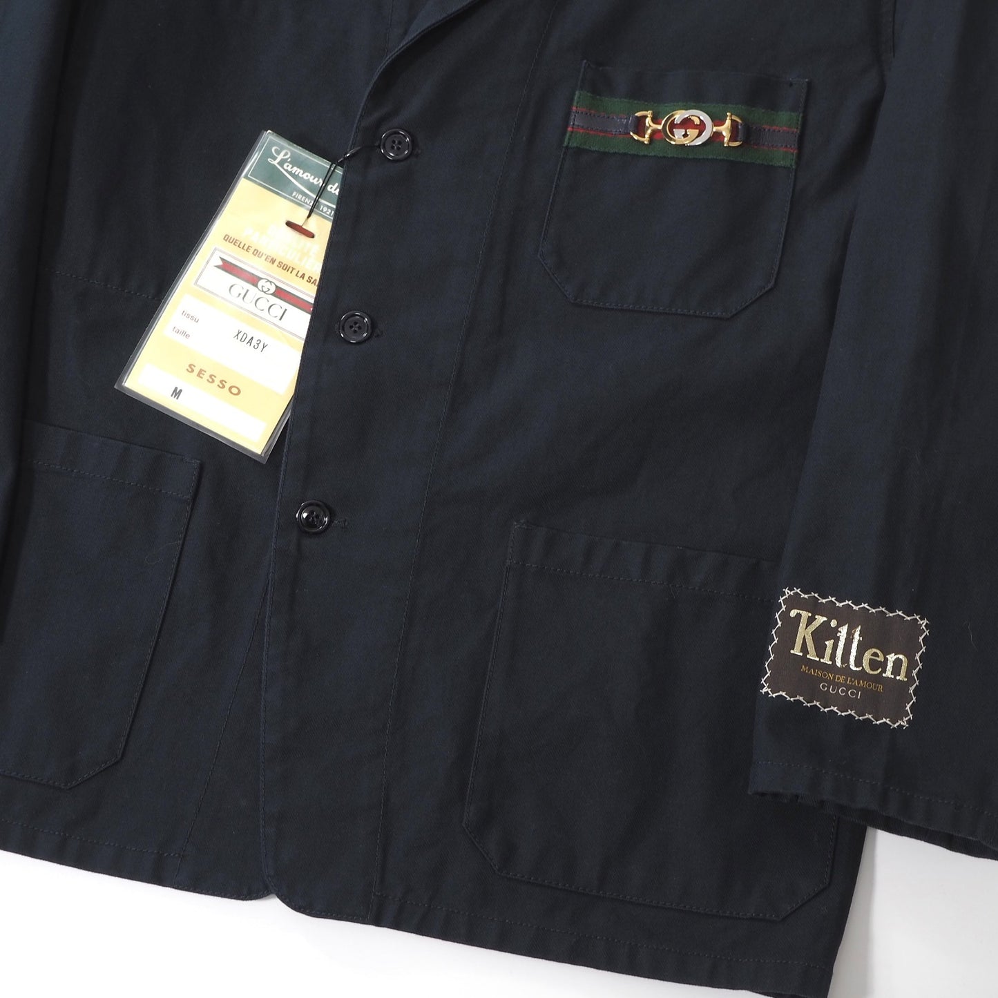 未使用 グッチ GUCCI KITTEN コットン ジャケット GGモチーフ シェリーライン 44 ネイビー メンズ 正規品 6-YB045