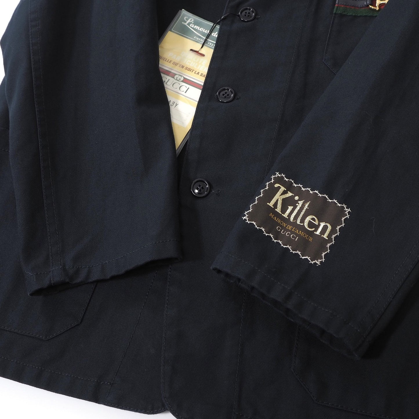 未使用 グッチ GUCCI KITTEN コットン ジャケット GGモチーフ シェリーライン 44 ネイビー メンズ 正規品 6-YB045