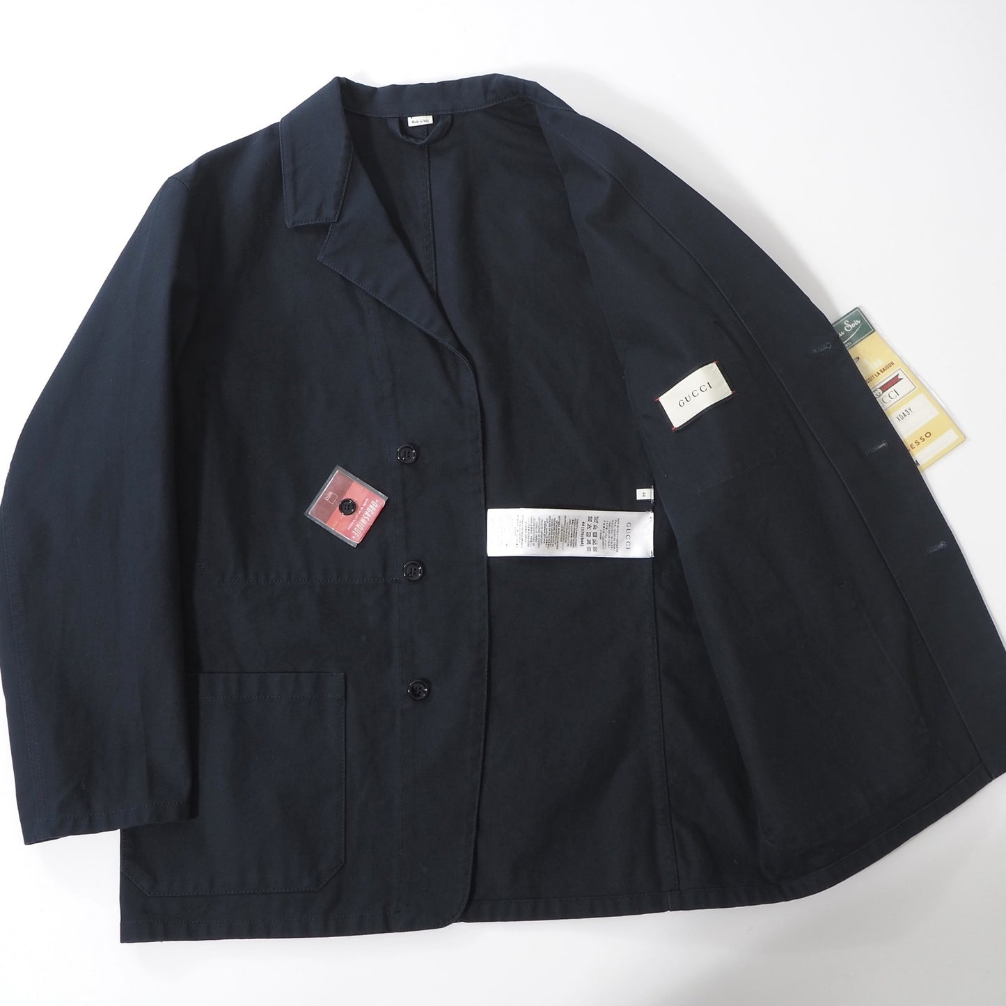 未使用 グッチ GUCCI KITTEN コットン ジャケット GGモチーフ シェリーライン 44 ネイビー メンズ 正規品 6-YB045