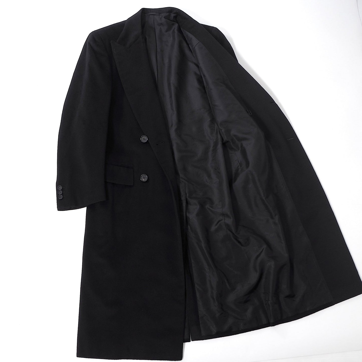 美品 ブリオーニ Brioni イタリア製 ピュアカシミヤ ダブルブレスト コート 44 M相当 ブラック メンズ 正規品 6-YB046