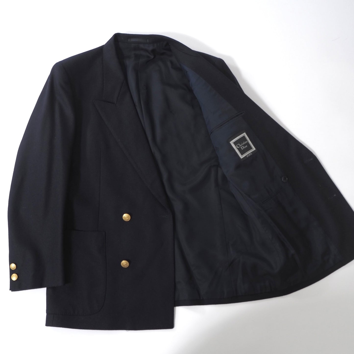 美品 クリスチャンディオール Christian Dior ヴィンテージ ダブルブレスト ジャケット ブレザー M ネイビー メンズ 正規品 6-YC002