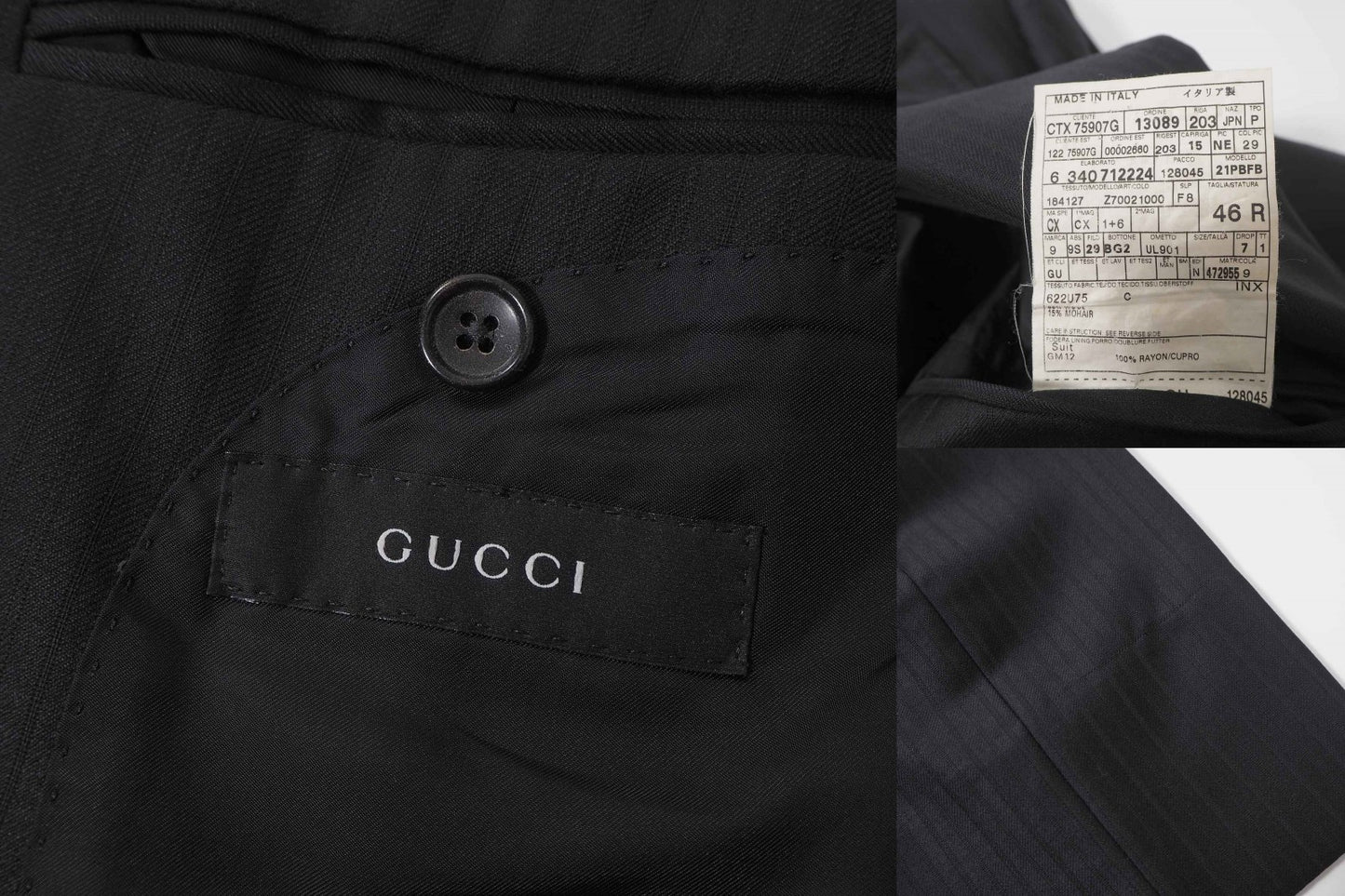 グッチ GUCCI トムフォード期 ウール スーツ ジャケット パンツ 46 ブラック シャドーストライプ メンズ 正規品 6-YC003