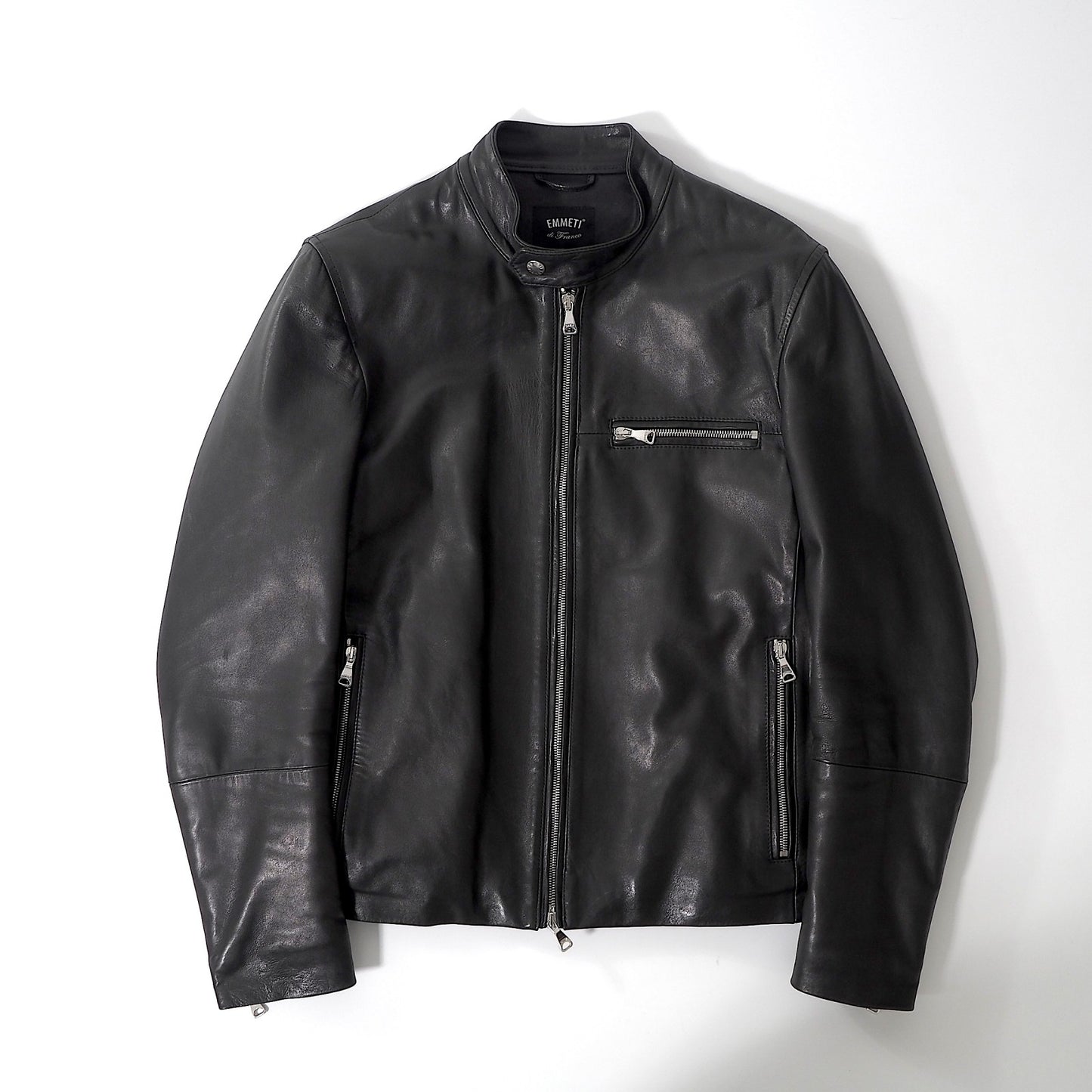 エンメティ EMMETI イタリア製 ラムレザー ライダース ジャケット 46 ブラック メンズ 正規品 6-YC006
