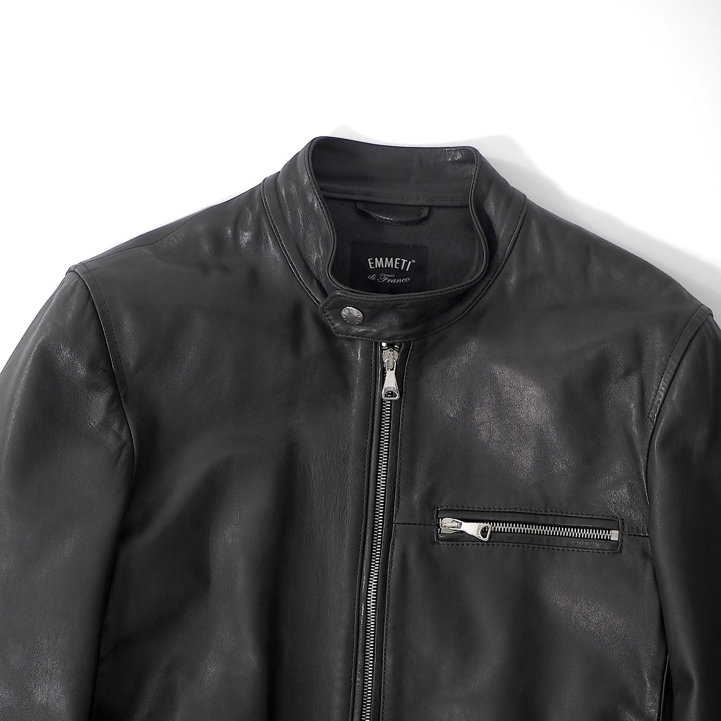 エンメティ EMMETI イタリア製 ラムレザー ライダース ジャケット 46 ブラック メンズ 正規品 6-YC006