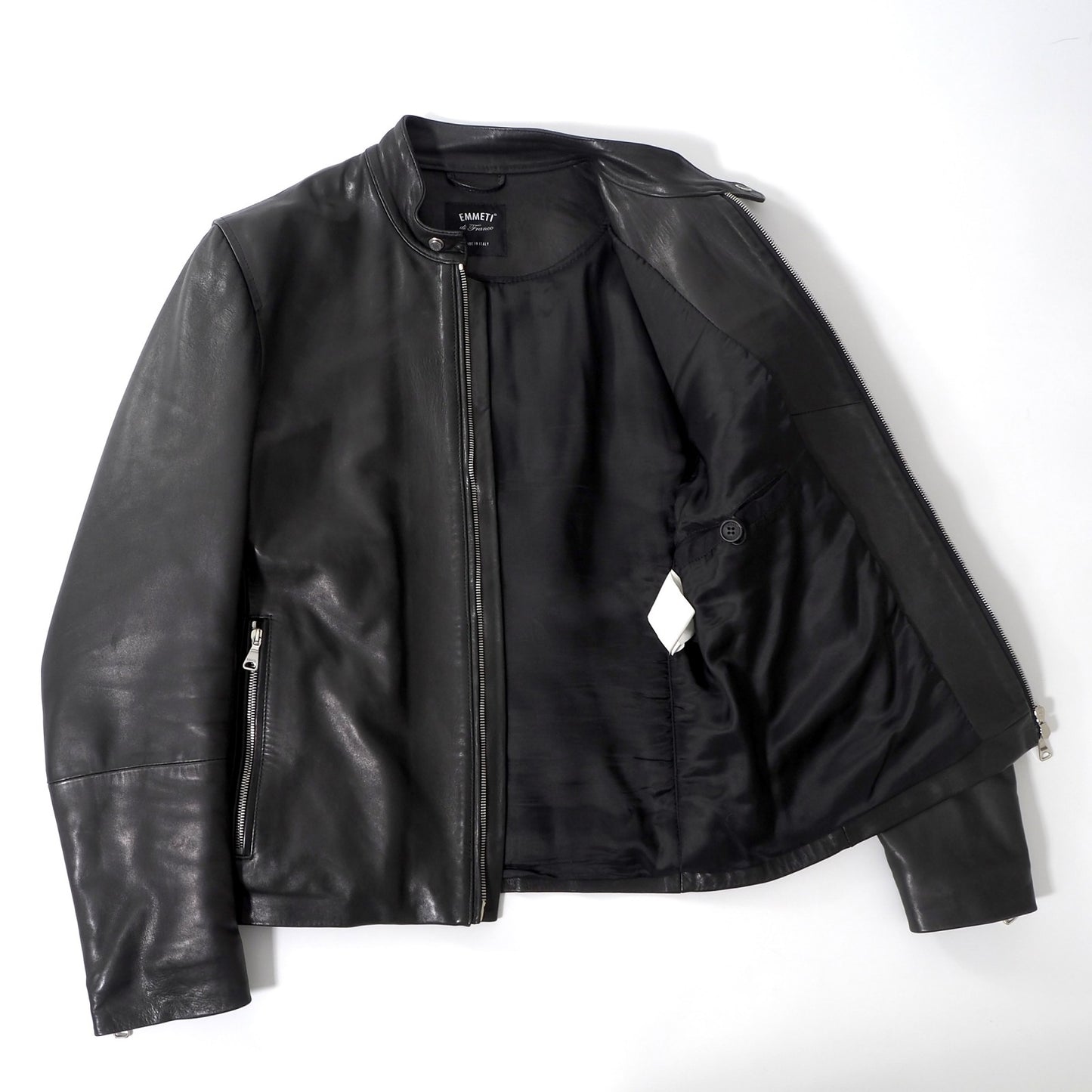 エンメティ EMMETI イタリア製 ラムレザー ライダース ジャケット 46 ブラック メンズ 正規品 6-YC006