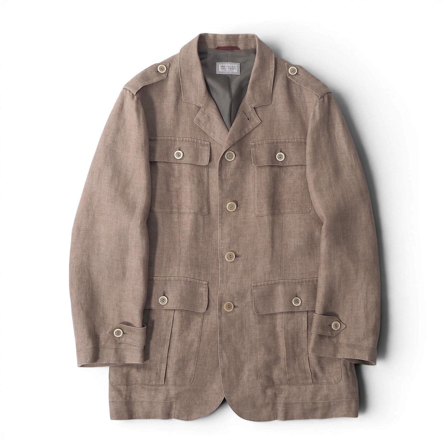 ブルネロクチネリ BRUNELLO CUCINELLI イタリア製 リネン サファリジャケット 46 ブラウン メンズ 正規品 6-YD046