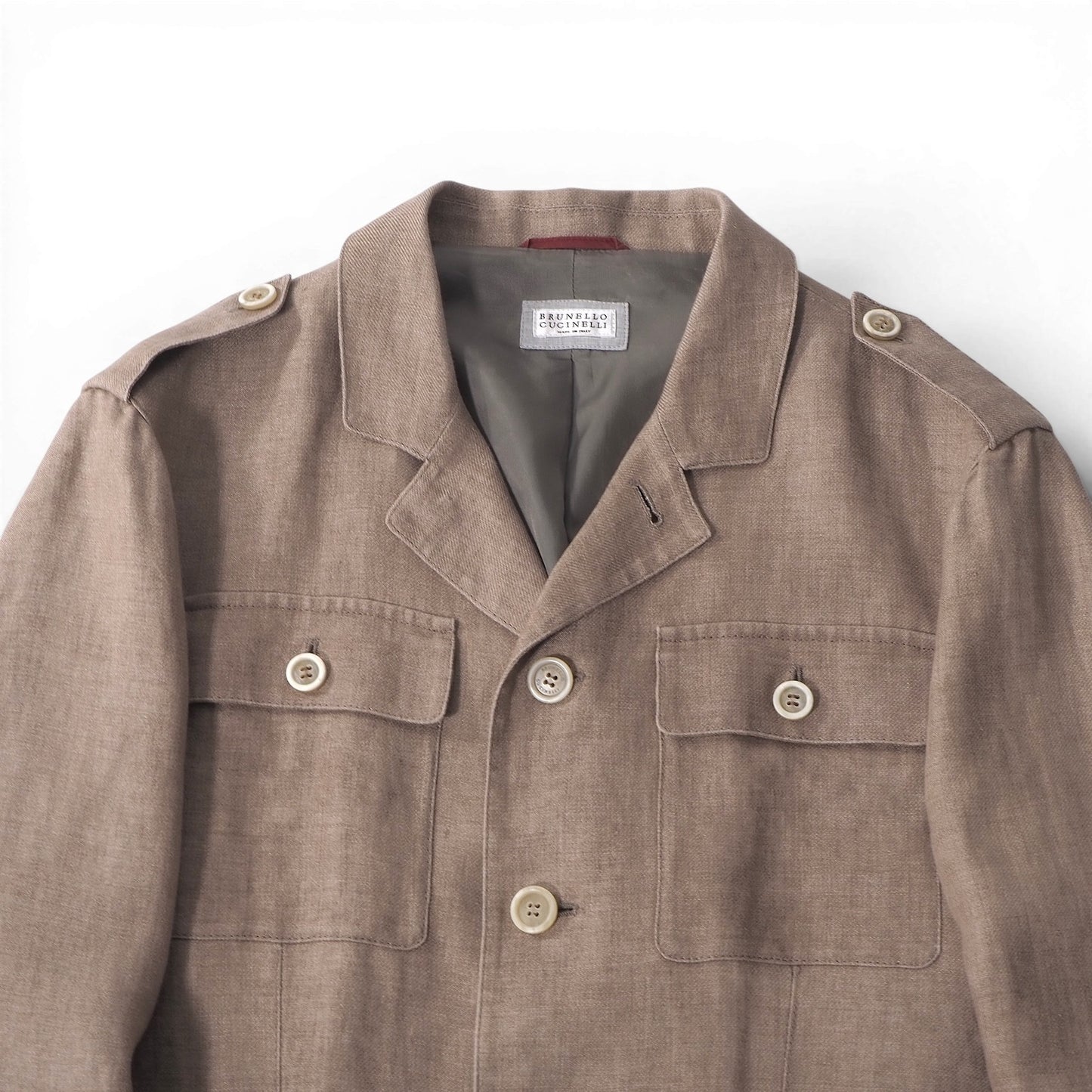 ブルネロクチネリ BRUNELLO CUCINELLI イタリア製 リネン サファリジャケット 46 ブラウン メンズ 正規品 6-YD046
