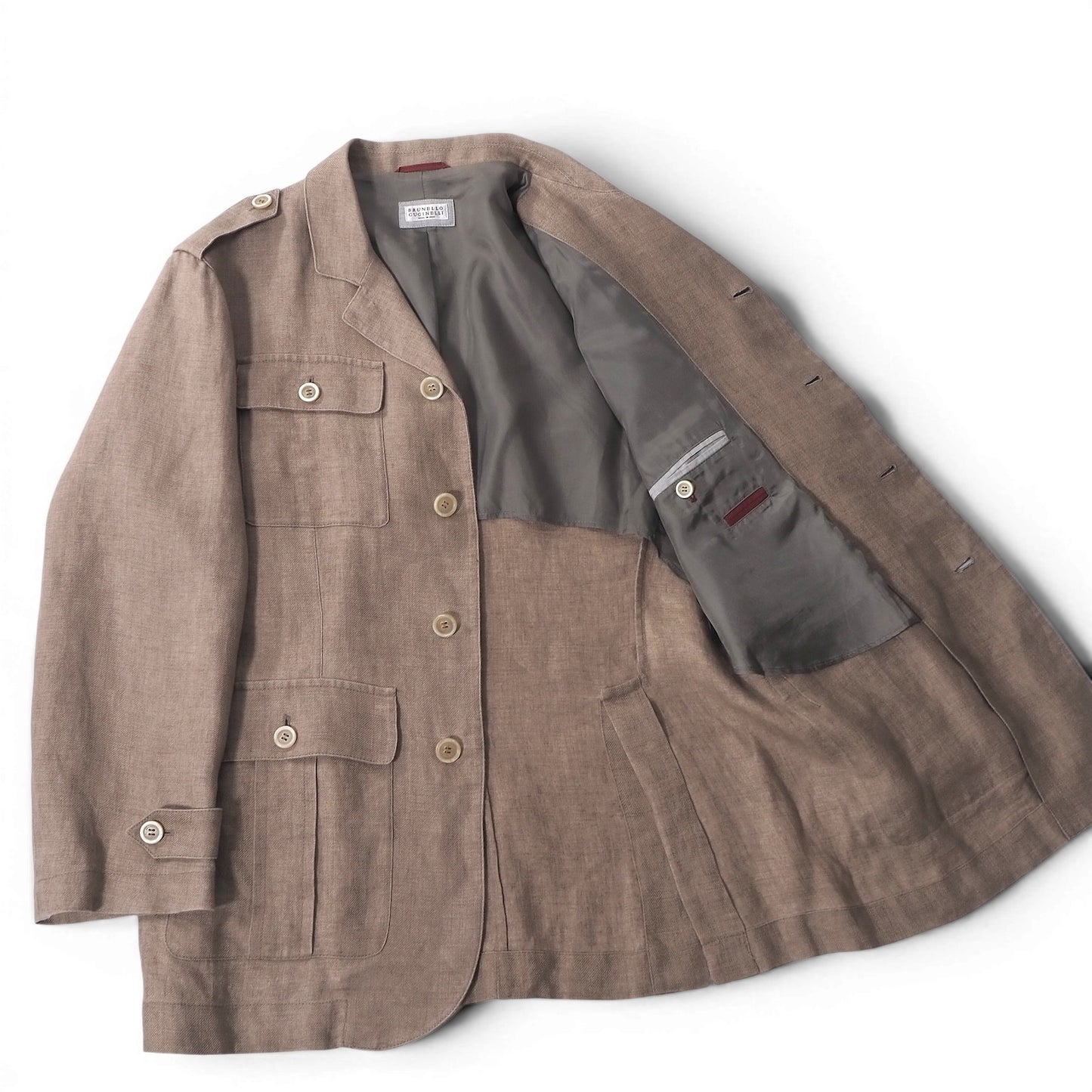 ブルネロクチネリ BRUNELLO CUCINELLI イタリア製 リネン サファリジャケット 46 ブラウン メンズ 正規品 6-YD046