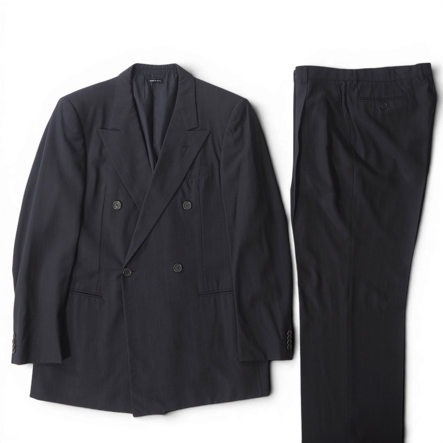 ジョルジオアルマーニ GIORGIO ARMANI 黒タグ ウール シルク ダブルブレスト スーツ ジャケット パンツ 54 ダークネイビー メンズ 正規品 6-YD052