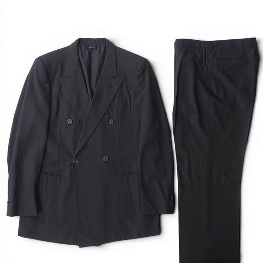 ジョルジオアルマーニ GIORGIO ARMANI 黒タグ ウール シルク ダブルブレスト スーツ ジャケット パンツ 54 ダークネイビー メンズ 正規品 6-YD052