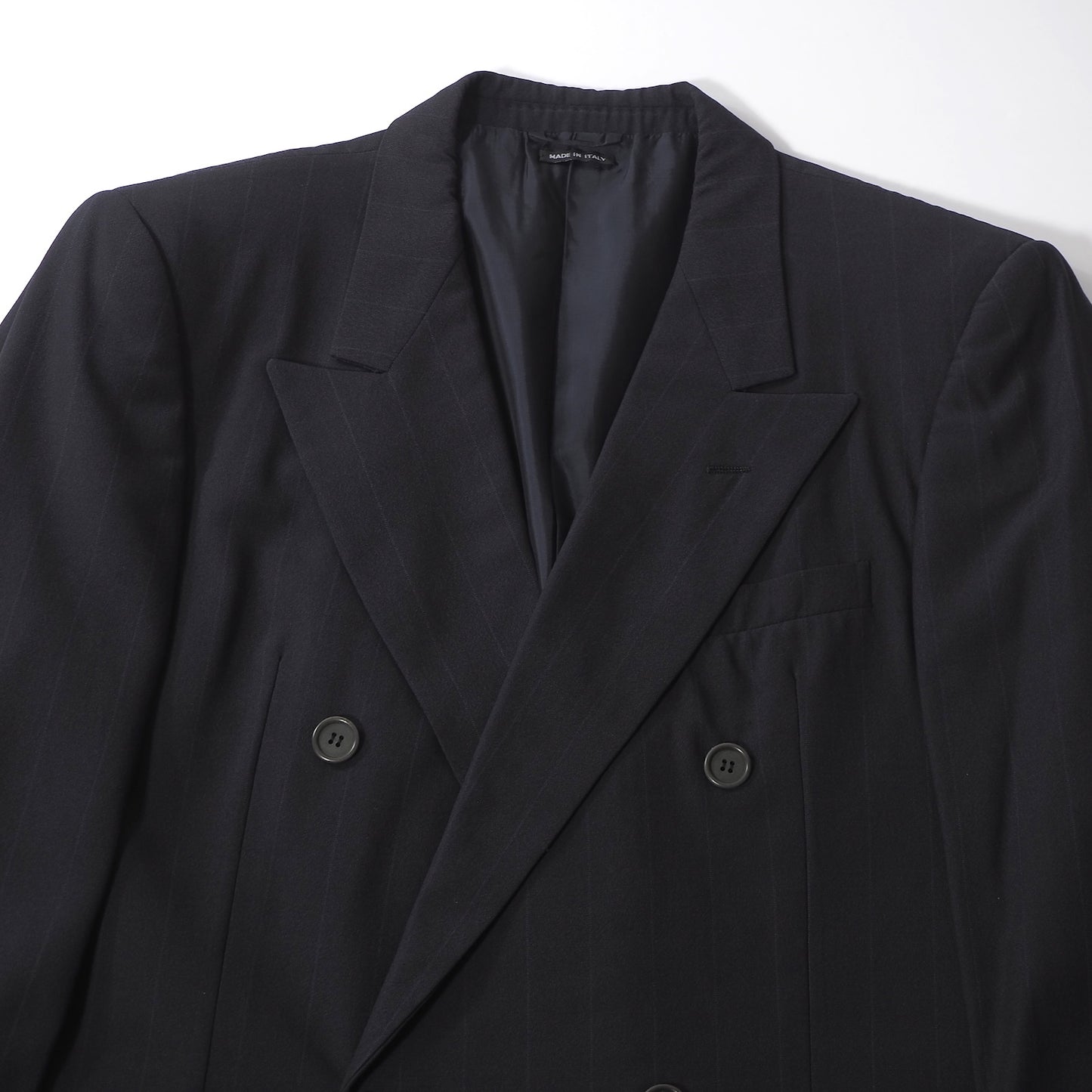 ジョルジオアルマーニ GIORGIO ARMANI 黒タグ ウール シルク ダブルブレスト スーツ ジャケット パンツ 54 ダークネイビー メンズ 正規品 6-YD052