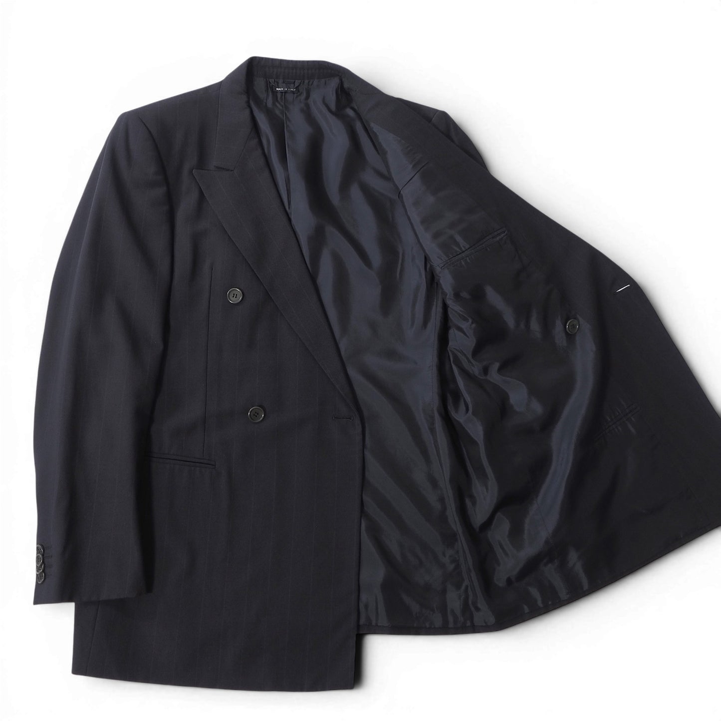 ジョルジオアルマーニ GIORGIO ARMANI 黒タグ ウール シルク ダブルブレスト スーツ ジャケット パンツ 54 ダークネイビー メンズ 正規品 6-YD052
