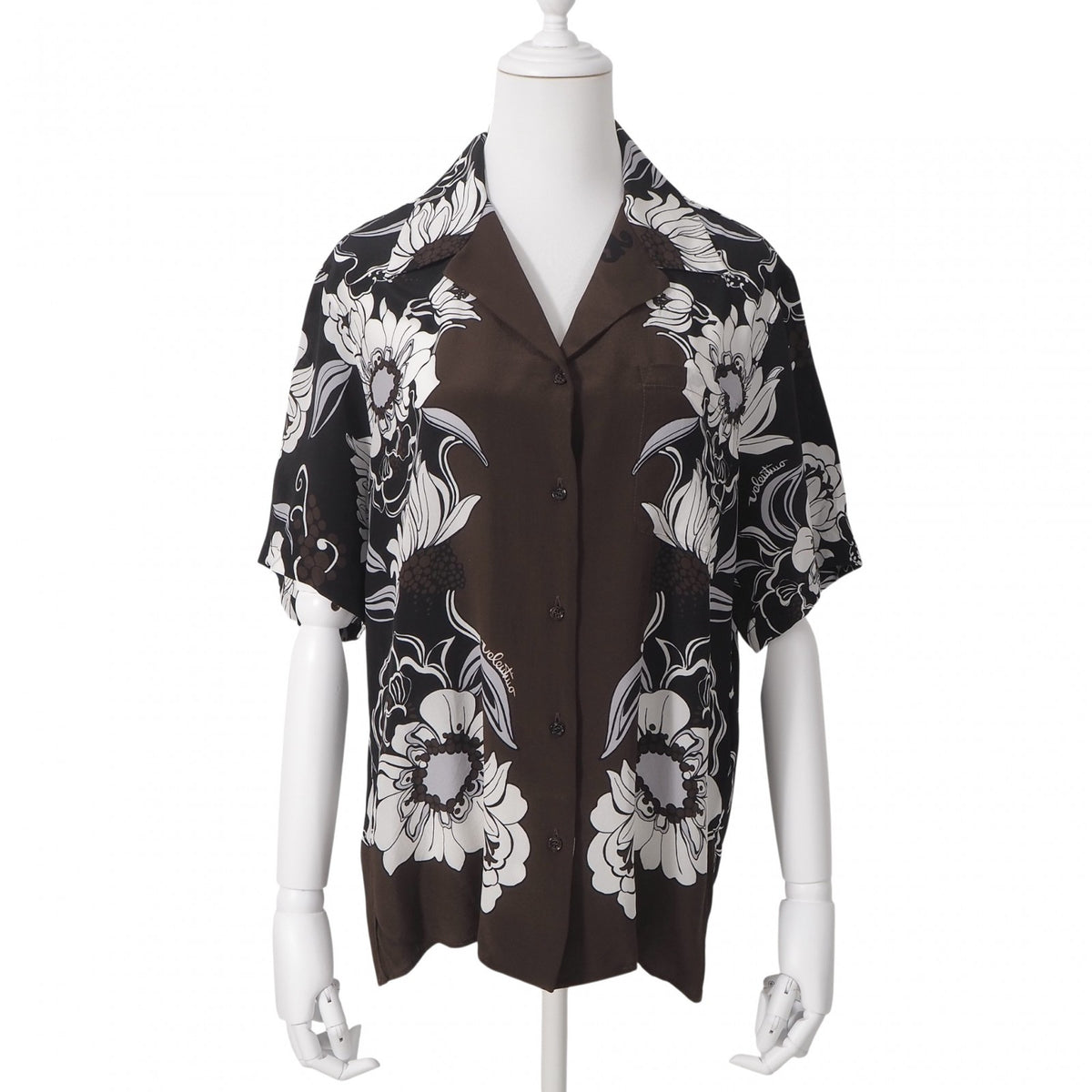ヴァレンティノ VALENTINO 22SS シルク オープンカラー 半袖 シャツ 36 ブラウン 花柄 レディース 正規品 6-YD057