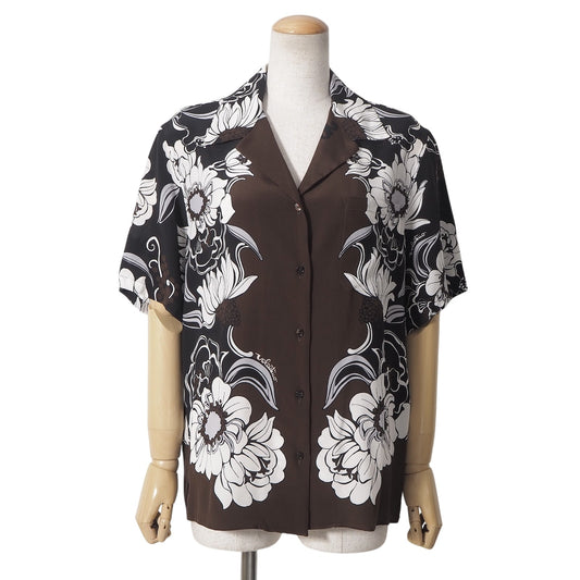 ヴァレンティノ VALENTINO 22SS シルク オープンカラー 半袖 シャツ 36 ブラウン 花柄 レディース 正規品 6-YD057
