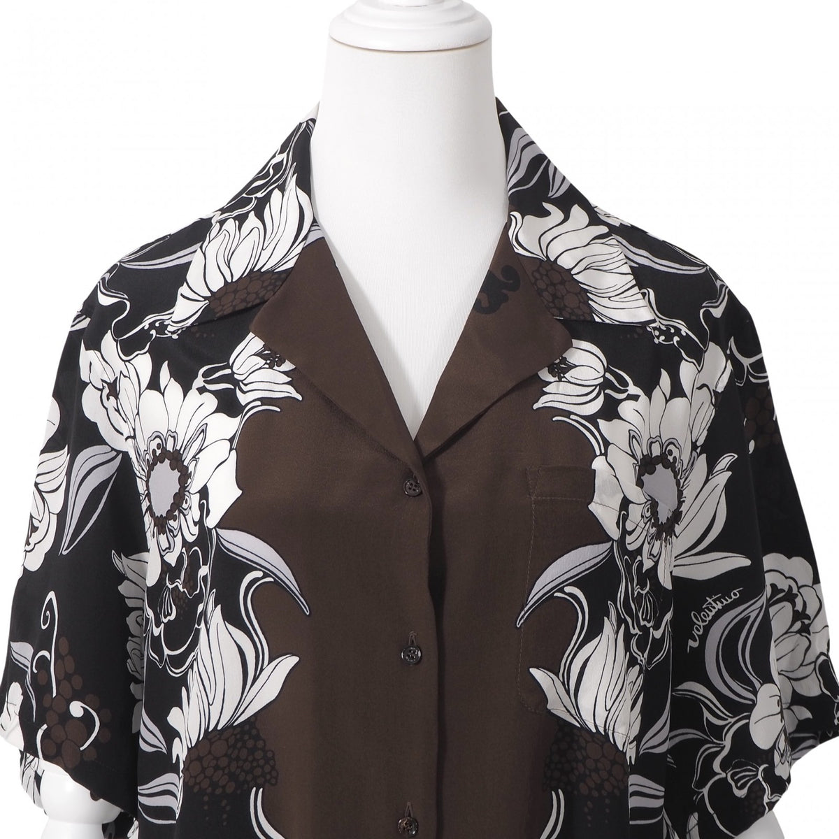 ヴァレンティノ VALENTINO 22SS シルク オープンカラー 半袖 シャツ 36 ブラウン 花柄 レディース 正規品 6-YD057