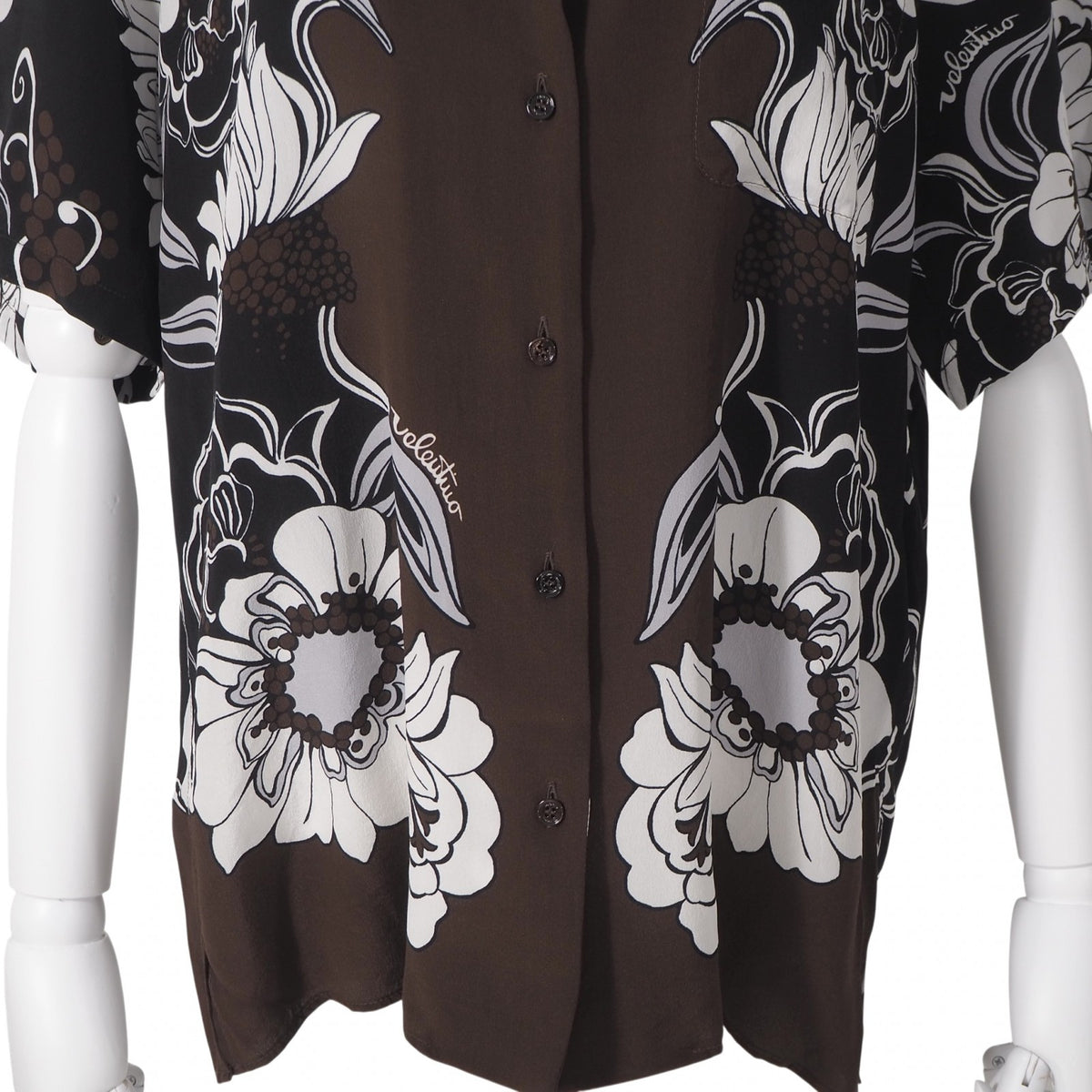 ヴァレンティノ VALENTINO 22SS シルク オープンカラー 半袖 シャツ 36 ブラウン 花柄 レディース 正規品 6-YD057