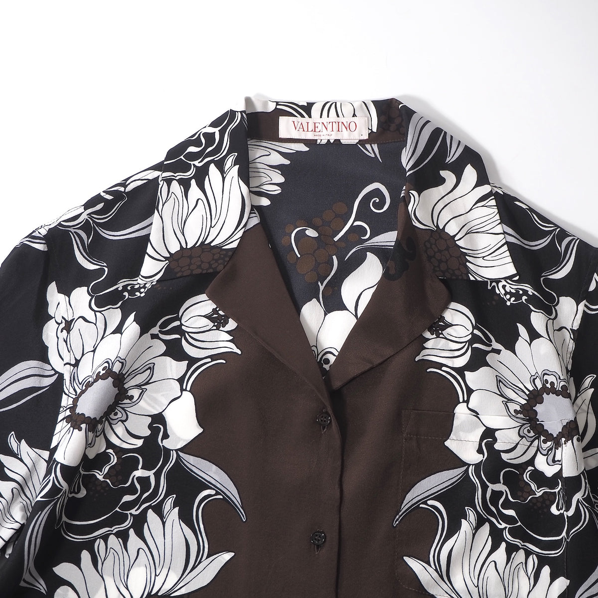 ヴァレンティノ VALENTINO 22SS シルク オープンカラー 半袖 シャツ 36 ブラウン 花柄 レディース 正規品 6-YD057