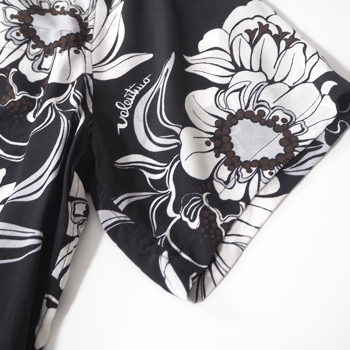 ヴァレンティノ VALENTINO 22SS シルク オープンカラー 半袖 シャツ 36 ブラウン 花柄 レディース 正規品 6-YD057