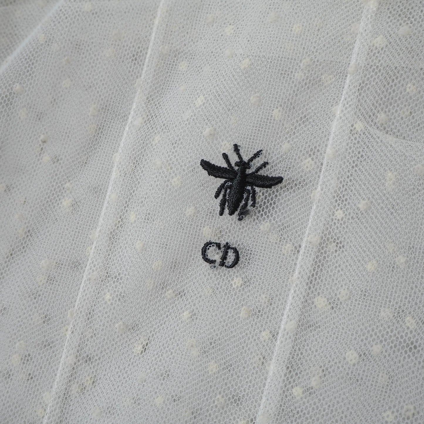 クリスチャンディオール Christian Dior Bee刺繍 フリル ボウタイ シアー ブラウス ドット 44 アイボリー レディース 正規品 6-YE074