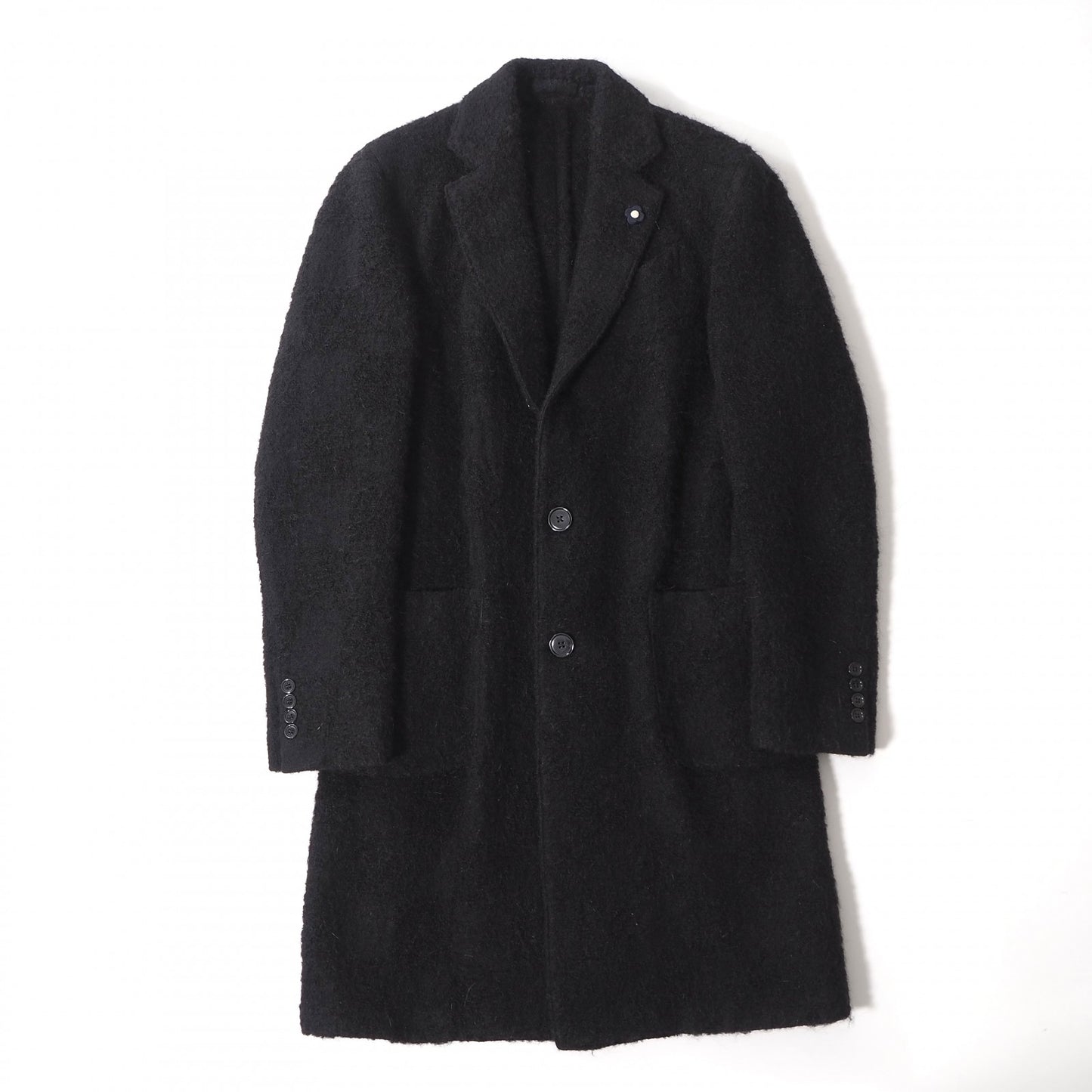 良品 ラルディーニ LARDINI イタリア製 ウール モヘア チェスターコートブートニエール付 46 ブラック メンズ 正規品 6-ZA008