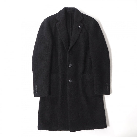 良品 ラルディーニ LARDINI イタリア製 ウール モヘア チェスターコートブートニエール付 46 ブラック メンズ 正規品 6-ZA008