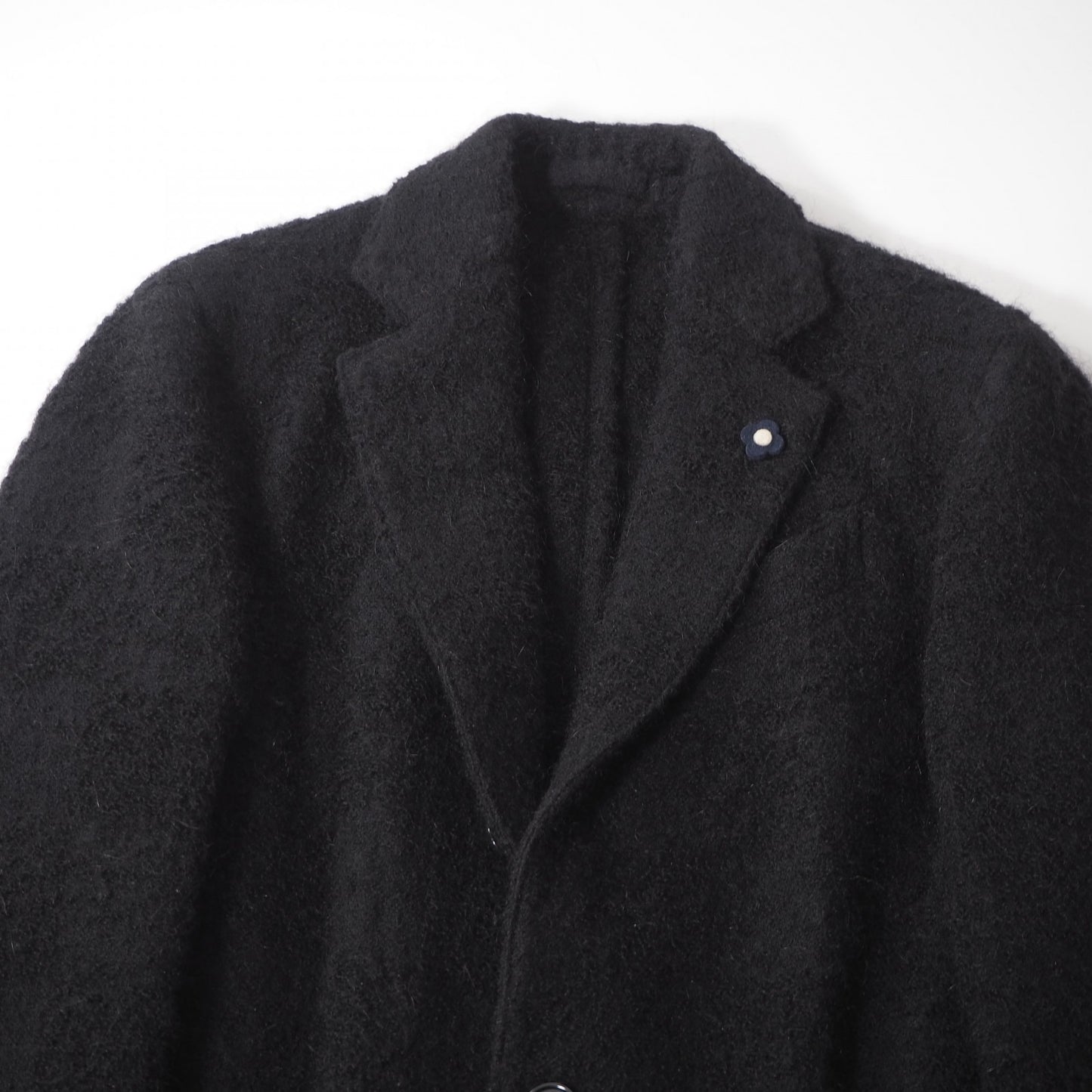 良品 ラルディーニ LARDINI イタリア製 ウール モヘア チェスターコートブートニエール付 46 ブラック メンズ 正規品 6-ZA008