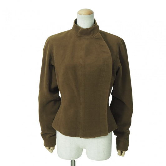 美品 エルメス HERMES レザーディテール アンゴラ ウール ジャケット 38 ブロンズ レディース 正規品 6-ZA010