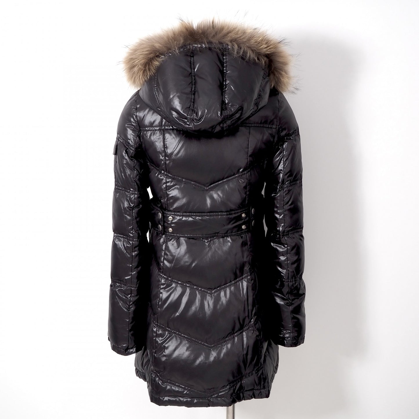 美品 バーバリー ブルーレーベル BURBERRY BLUE LABEL ラクーンファー ダウンコート 38 ブラック レディース 正規品 6-ZA012