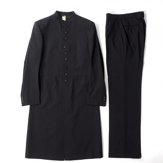 希少 ジャンニヴェルサーチGIANNI VERSACE ヴィンテージ ウール スーツ ロングジャケット パンツ 46 ブラック メンズ 正規品 6-ZA029