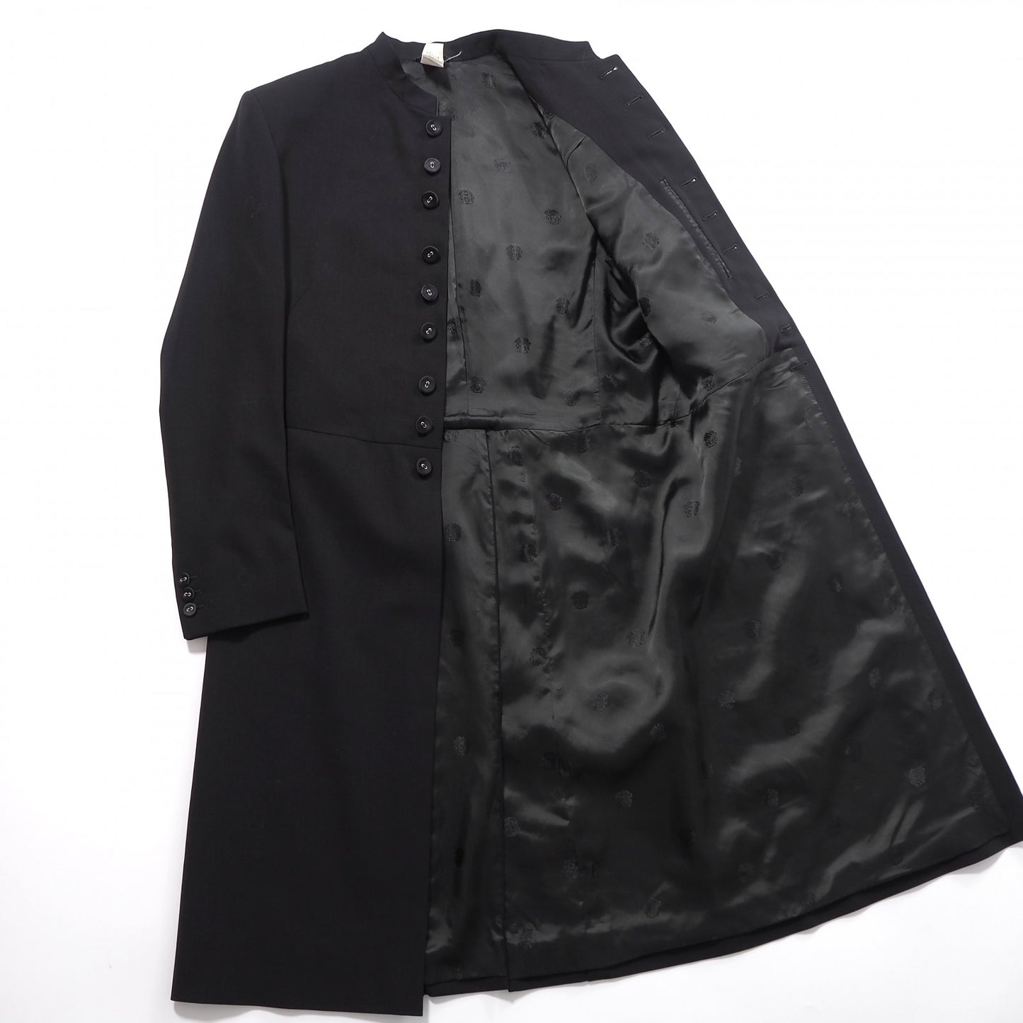 希少 ジャンニヴェルサーチGIANNI VERSACE ヴィンテージ ウール スーツ ロングジャケット パンツ 46 ブラック メンズ 正規品 6-ZA029