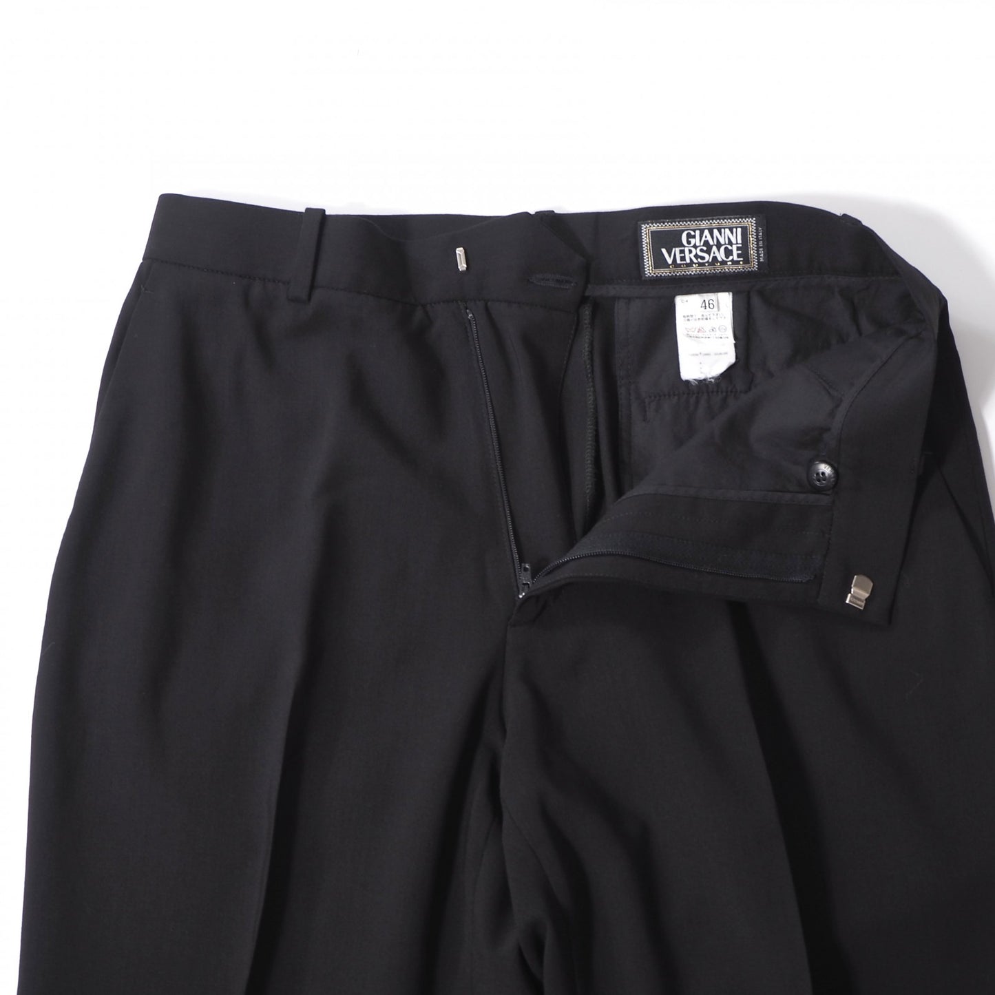 希少 ジャンニヴェルサーチGIANNI VERSACE ヴィンテージ ウール スーツ ロングジャケット パンツ 46 ブラック メンズ 正規品 6-ZA029