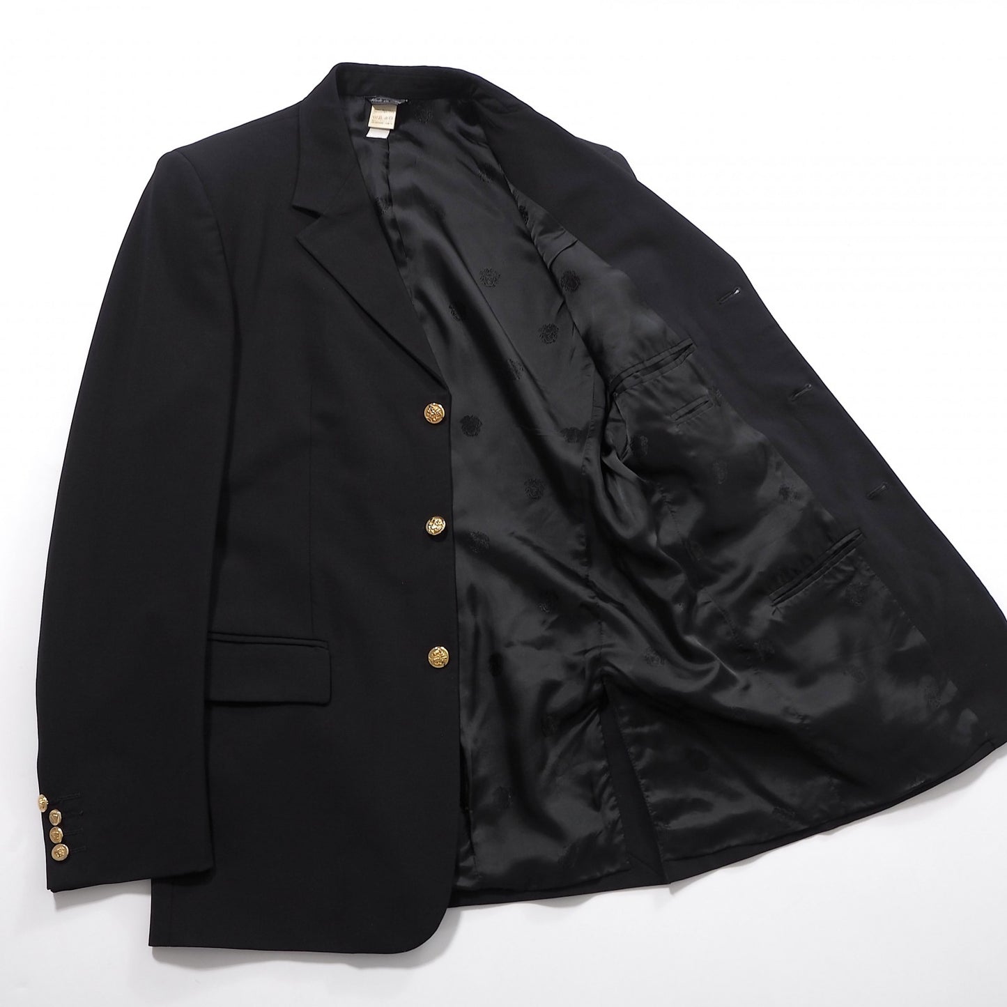 ジャンニヴェルサーチ GIANNI VERSACE ヴィンテージ 金ボタン メデューサ スーツ ジャケット パンツ 46 ブラック メンズ 正規品 6-ZA032