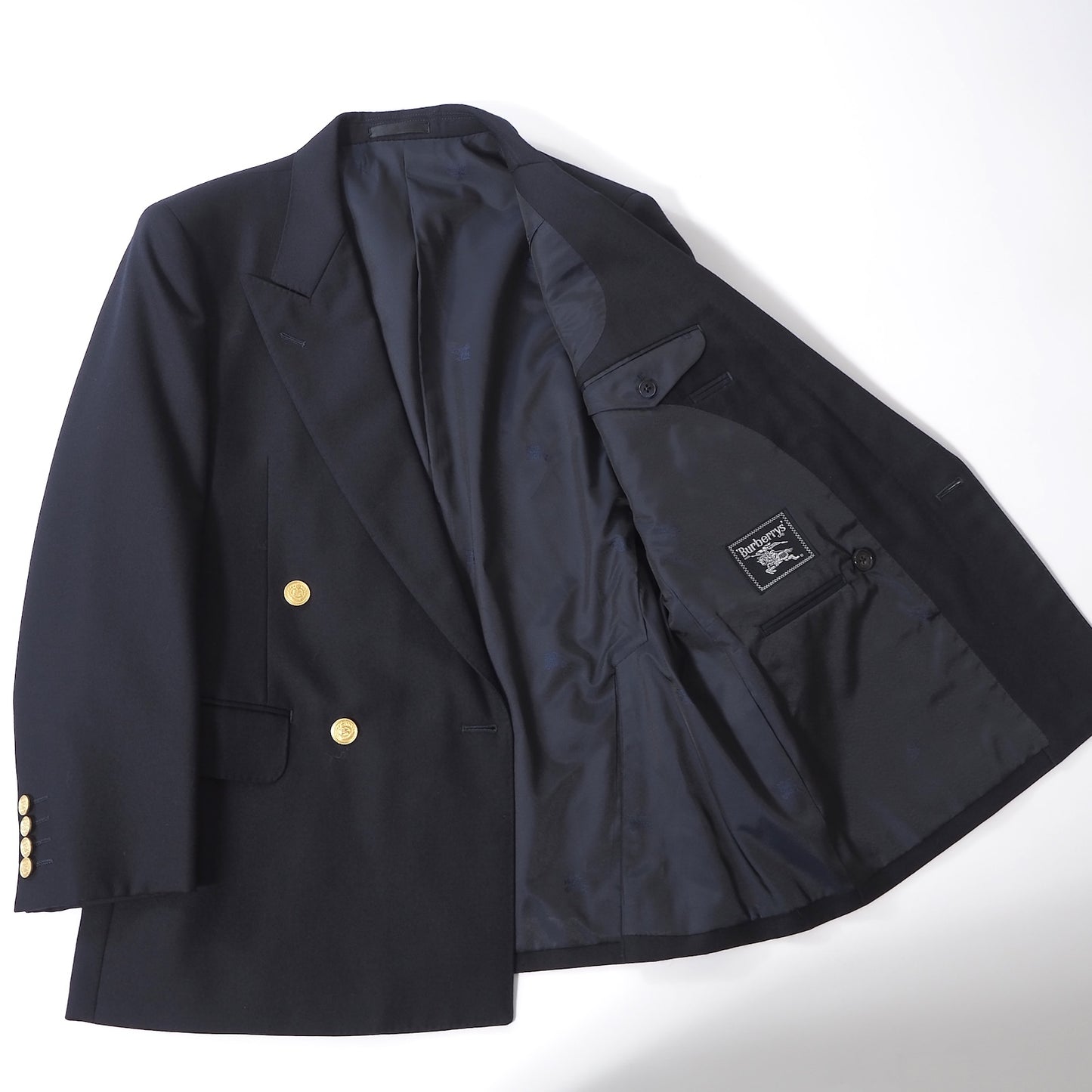 美品 バーバリー Burberrys’ ヴィンテージ 金ボタン ダブルブレストスーツ ジャケット スラックス 94-84-165 ネイビー メンズ 正規品 6-ZC004