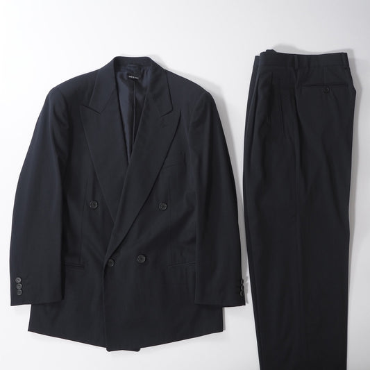 ジョルジオアルマーニ GIORGIO ARMANI ヴィンテージ ダブルブレスト スーツ ジャケット パンツ 46 ダークネイビー ストライプ メンズ 正規品 6-ZC011