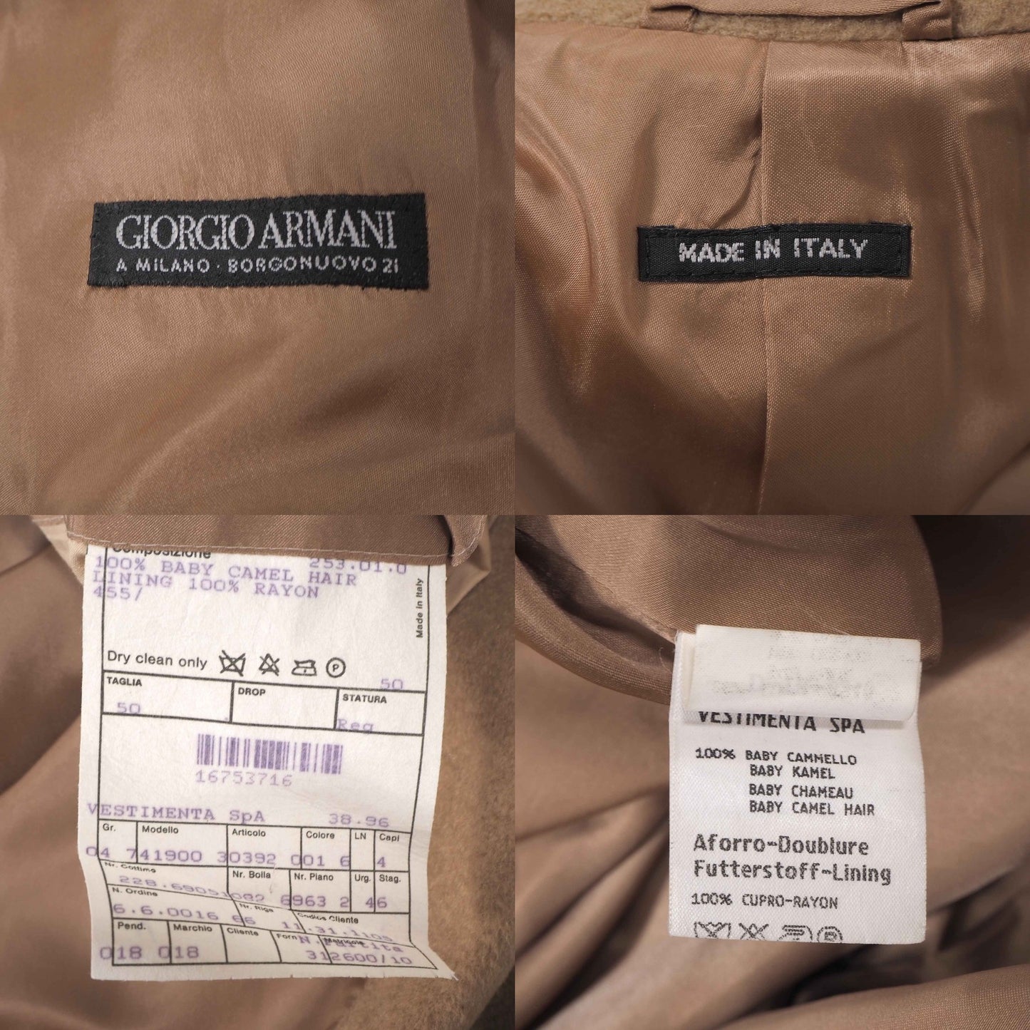 ジョルジオアルマーニ GIORGIO ARMANI ベビーキャメル ベルテッド コート 50 キャメル メンズ 正規品 6-ZC016