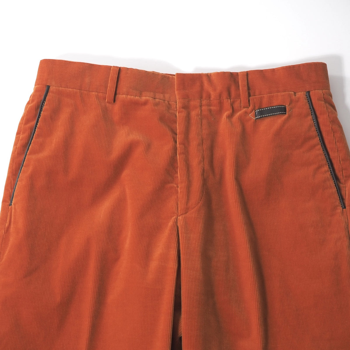エルメス HERMES レザートリムコーデュロイ スラックス パンツ トラウザー 44 52相当 オレンジ メンズ 正規品 6-ZC018