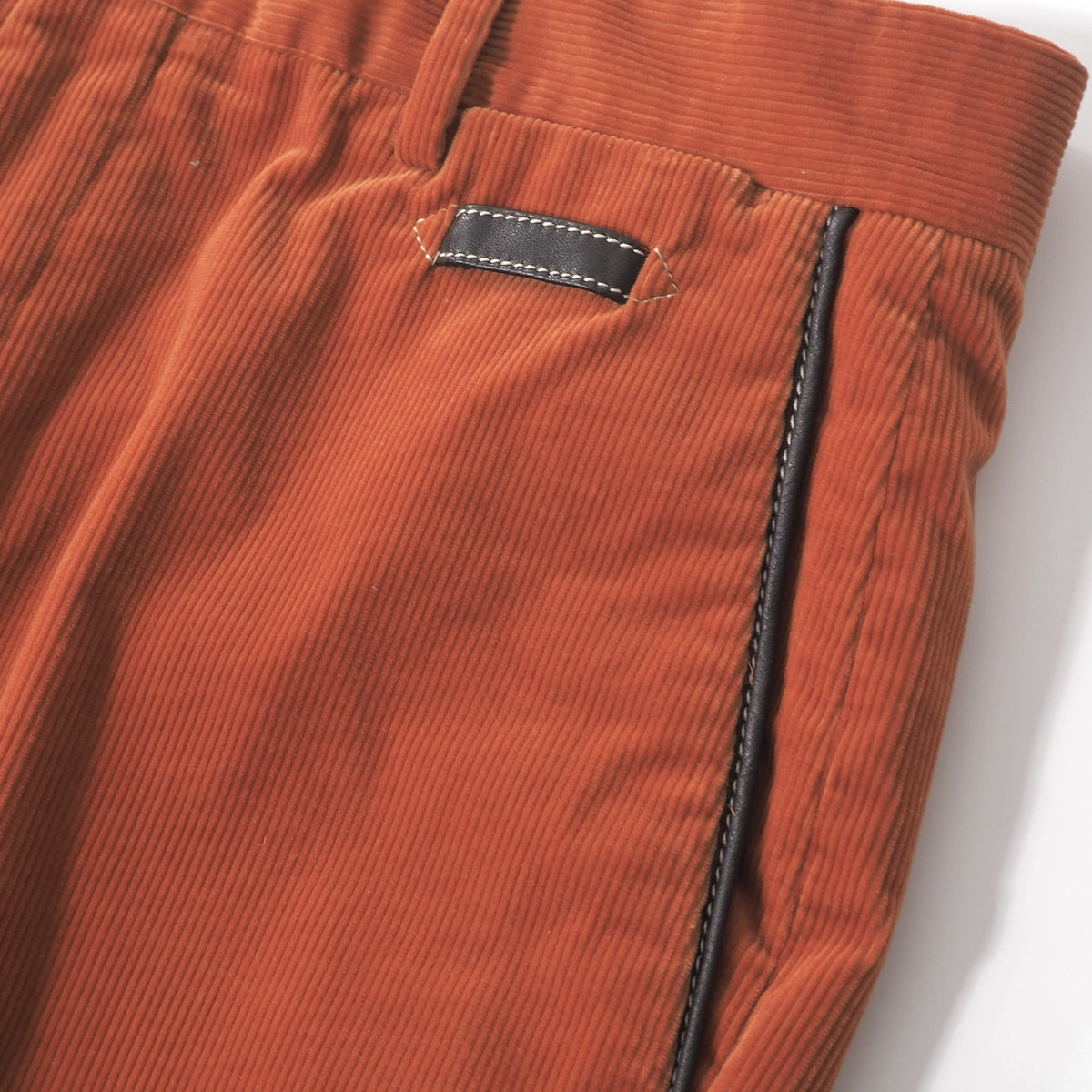 エルメス HERMES レザートリムコーデュロイ スラックス パンツ トラウザー 44 52相当 オレンジ メンズ 正規品 6-ZC018