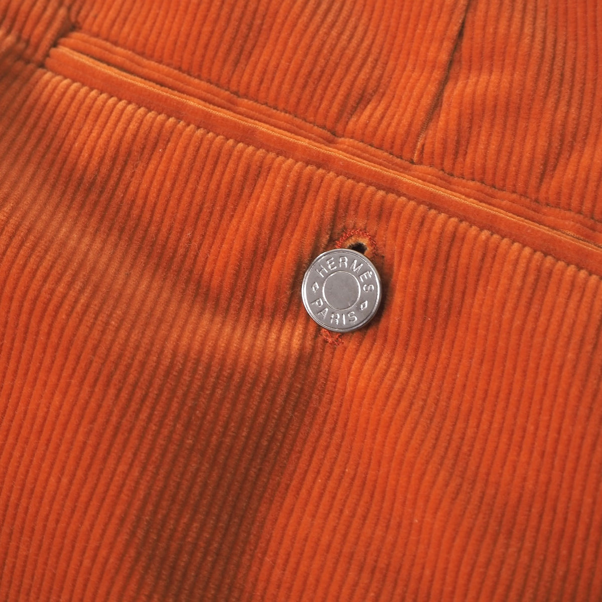 エルメス HERMES レザートリムコーデュロイ スラックス パンツ トラウザー 44 52相当 オレンジ メンズ 正規品 6-ZC018