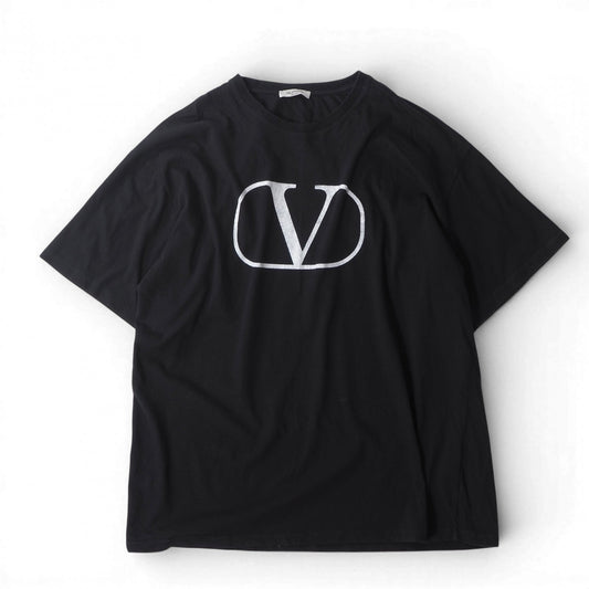 ヴァレンティノ VALENTINO ロゴプリント オーバーサイズ クルーネック Tシャツ カットソー S ブラック メンズ 正規品 6-ZD001