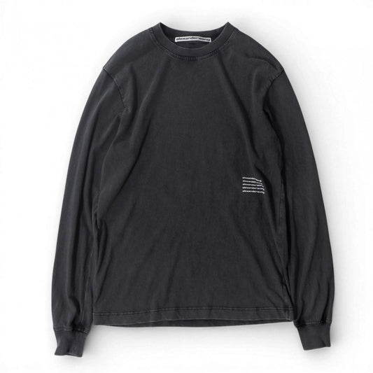 美品 アレキサンダーワン alexanderwang オーバーサイズ アシッド ウォッシュ ロングスリーブ Tシャツ ロンT S ダークグレー メンズ 正規品 6-ZD003