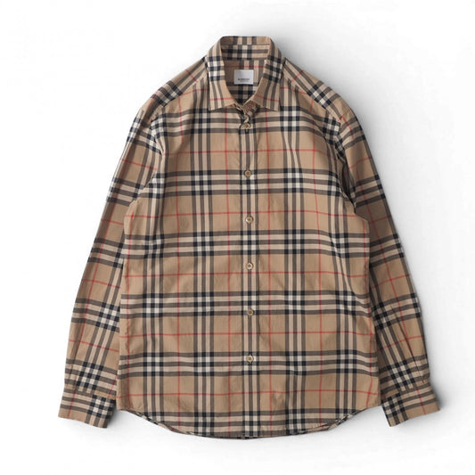 バーバリー BURBERRY ノバチェック 長袖 シャツ M ライトブラウン メンズ 正規品 6-ZD010