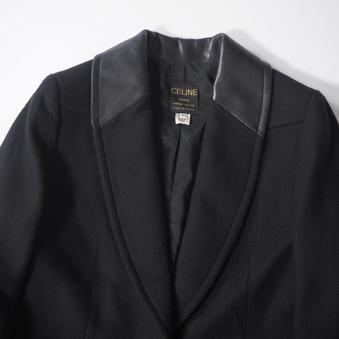 セリーヌ CELINE ヴィンテージ レザー トリム ジャケット 40 ブラック レディース 正規品 6-ZE026